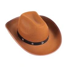 Kids Cowgirl Hat Wide Brim Stylish Star Leather Belt Design Western Cap For Daily Life  Party - 卡其色 - 查看 5