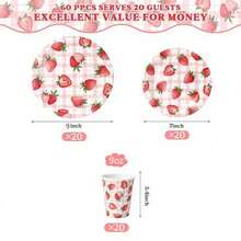 10pcs/20pcs/30pcs/60pcs/Set,Strawberry Plate And Cups Tableware Set, 9 Inch 7 Inch Plate Cup Set, Party Birthday Supplies, Strawberry Cake Birthday Decorations For 10-20 Guests