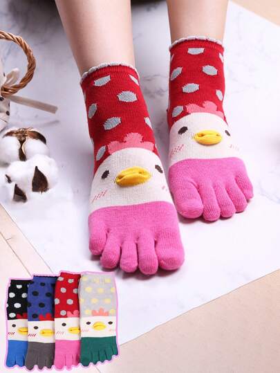1 Pair Colorful Cartoon Turkey Five Finger Mid-Calf Split Toe Socks, Suitable For Daily Wear, Party, Performance Matching, Gift