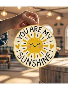 2D Flat, You Are My Sunshine 7.87 Inch Round Wood Wall Art - Cheerful Sun And Heart Design, Vintage Style, Easy To Hang, Great For Living Room Decoration And Valentine's Day Gift, Home Decor, Home Wall Decor, Festival Decoration