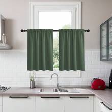 Local Delivery Black Blackout Curtains 63 Inch Length, Room Darkening Thermal Insulated Noise-Reducing Black Out Curtains For Bedroom Living Room Windows, Back Tab Rod Pocket, W52 X L63 Inches, 2 Panels - 墨綠色 - 查看 2