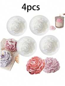 1件/2件/4件3D牡丹花蜡烛硅胶模具，手工皂，玫瑰蛋糕装饰烘焙工具 - 無色 - 查看 8