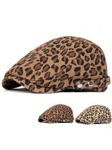 1pc Women Leopard Print Beret Hat, Fashionable Street Newsboy Cap, Outdoor Casual Forward Cap, Sun-Shading, Versatile, Comfortable, Lightweight, Suitable For Traveling, Hiking, Shopping, Beach, Camping And Various Occasions
