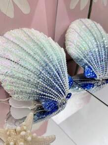 1pc Handmade Natural Seashell & Starfish Wall Hanging Decor – Coastal Summer Home Decor With Pearls & Glitter, Boho Beach Theme Wall Art For Living Room, Bedroom, Nursery Decor Seashell Wall Decor With Pearls – Coastal Summer Home Hanging Art For Beach Theme Rooms, Pink Girls Bedroom Decor