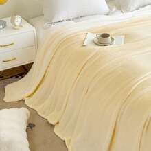 1pc Plain Color Flannel Blanket, Suitable For Bedroom, Sofa, All Season - Light Yellow - View 7