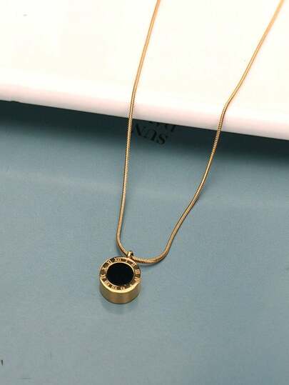 罗马数字细节圆形吊坠项链 不锈钢 时尚朋克风流行饰品 个性化定制