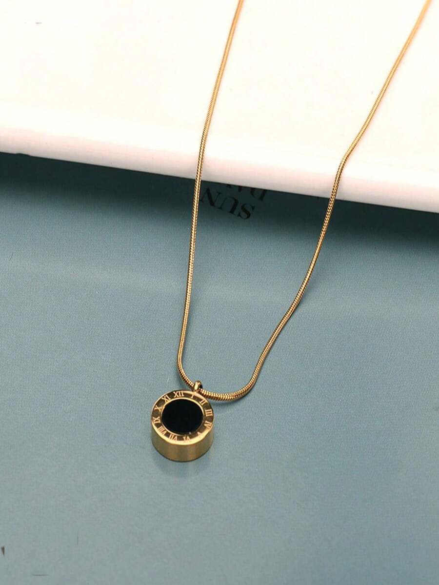 Mặt dây chuyền hình tròn khắc chữ số La Mã, chất liệu thép không gỉ, kiểu dáng thời trang punk, trang sức phổ biến, quà tặng cá nhân hóa. - Vàng - Xem 1