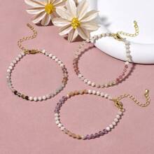 1pc Casual Adjustable Gemstone Beaded Bracelet With Natural Sunstone, Moonstone And Aquamarine, Suitable For Women Everyday And Holiday Wear