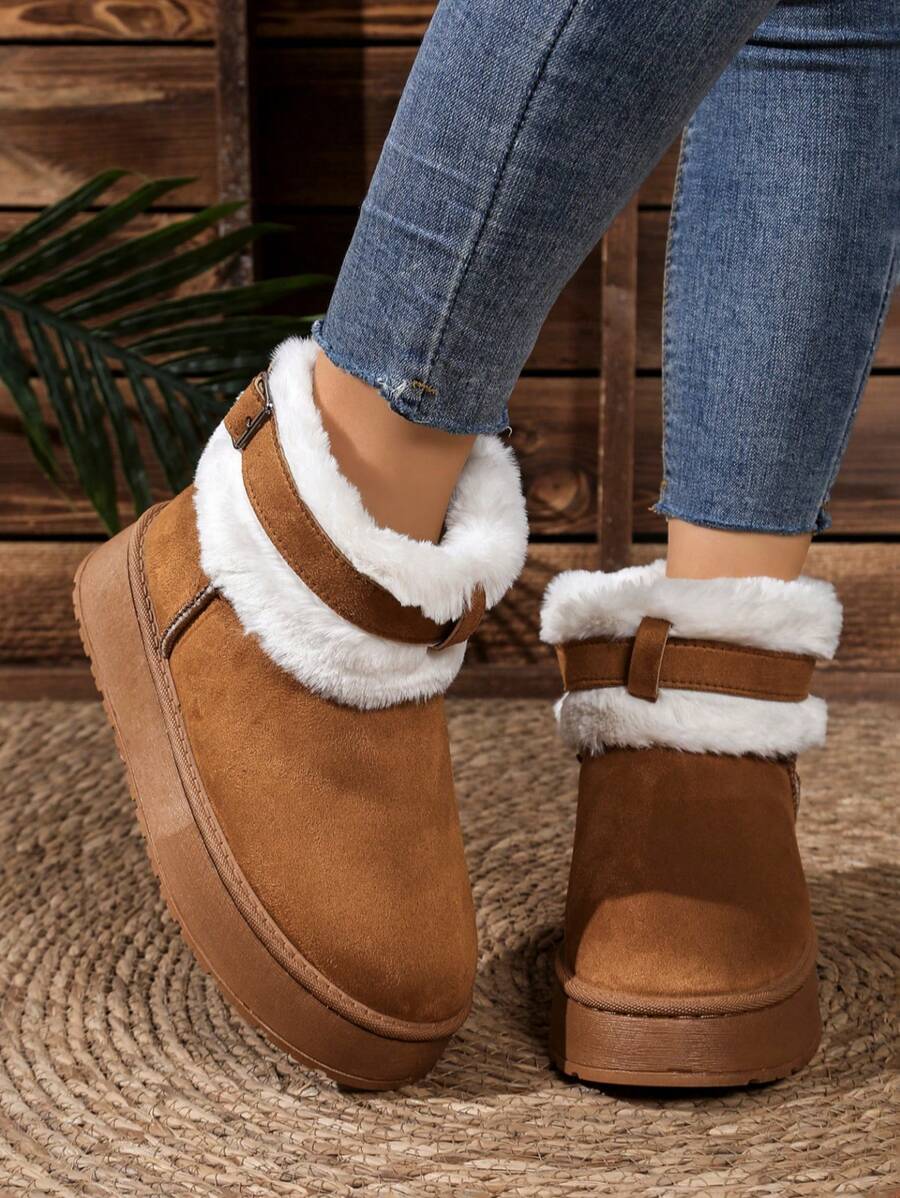 Nuevas botas de nieve con suela engrosada, cierre con hebilla y calientitas para el invierno, tallas 36-42