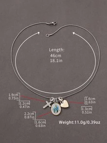 1 件经典时尚水钻镶嵌圣母玛利亚耶稣十字架和心形串珠项链，不锈钢休闲、派对、弥撒、聚会服装，适合女士 - 銀色 - 查看 6