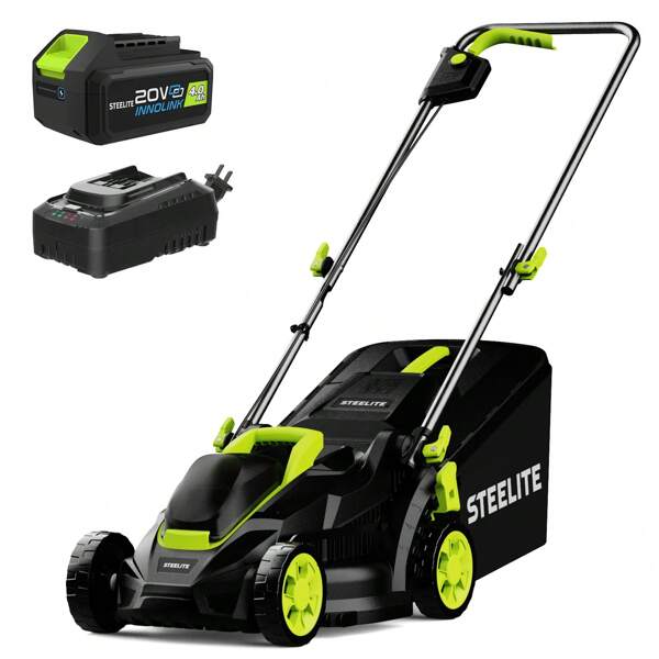 DELI Deli Steelite 21V 13-Inch Cordless Lawn Mower – Brushless Motor, 5-Level Cutting Height Adjustment, 4.0Ah Battery & Charger, Lightweight For Small To Medium Yards