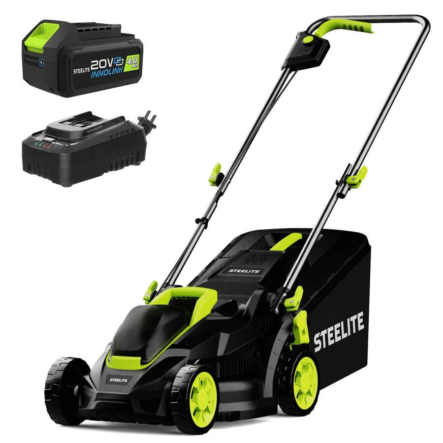 Deli Steelite 21V 13-Inch Cordless Lawn Mower – Brushless Motor, 5-Level Cutting Height Adjustment, 4.0Ah Battery & Charger, Lightweight For Small To Medium Yards