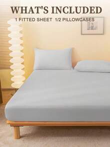 2/3 Pcs Fitted Sheet Set, Bedding, Solid Color Bed Sheet Set, Halloween Decor, Fall Decor, Christmas Decoration, Soft And Comfortable Bedding, Skin-Friendly Bed Cover Set, Room Decor For All Season, Halloween Gift, Mattress Protector For Bedroom, Fits For Single, Twin, Full, Queen And King Size Bed, 1 Fitted Sheet And 1/2 Pillowcases, Machine Washable - 淺灰色 - 查看 2