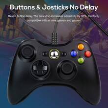 X360 Wired Controller, USB Wired Gamepad Joystick With Improved Dual Vibration And Ergonomic Design For X-Box 360 & Slim & PC 7/8/10(Black) ,PC Gamepad,Multi Colored Wired Game Controllers - 黑色 - 查看 5