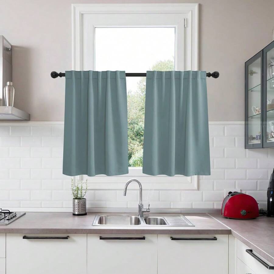 Local Delivery Black Blackout Curtains 63 Inch Length, Room Darkening Thermal Insulated Noise-Reducing Black Out Curtains For Bedroom Living Room Windows, Back Tab Rod Pocket, W52 X L63 Inches, 2 Panels - 霧霾藍 - 查看 1