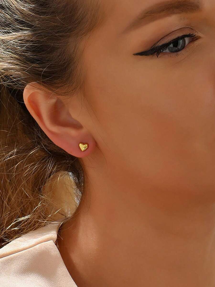 1 Paio di Orecchini A Perno In Metallo Con Forma Di Cuore Minimalista, Adatti Per L'Uso Quotidiano