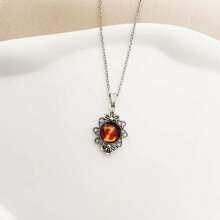 1pc Vintage Stainless Steel Chain Necklace With 26pcs Flame Shaped Letter Pendant