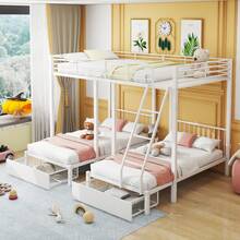okwish Bunk Bed 90x200cm & 140 X 200cm With Drawers Suitable For Three Children, Loft Bed With Fall Protection, Metal Bed Children's Bed Frame With Slatted Frame, Convertible Into 140 X 200 Double Bed And Two 90 X 200 Single Beds - trắng - Xem 1