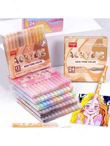 240/168/120/72/60/48/36/24/12 Color Direct Liquid Acrylic Marker Pens, Students Use Art Professional Drawing Drawing Color Soft-Head Marker Stackable Diy Graffiti Coloring Book Coloring Pen Can Draw Glass Stone Waterproof Body Painting Brush Christmas Gift, Back To School Gifts - Multicolor - View 3
