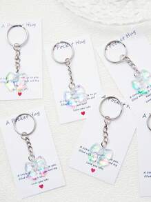 1/5/10pcs Iridescent Bowknot Key Chain Set With Hug Greeting Card Cute Sweet Key Ring Accessories For Bags Cars Phones Earphones Party Favors Gifts Backpack Decor Bows