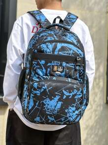 Casual Large Capacity Backpack With Colorblock Pattern & Multiple Pockets, Suitable For Outdoor Sports And Short-Distance Travel, For Men School Bag
