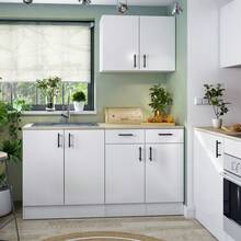 Miroytengo Pack de Muebles de Cocina Kira Modular en Blanco Brillo y Roble Canadian Fregadero 4 Módulos Puertas Cajones Estantes - Blanco - Ver 1