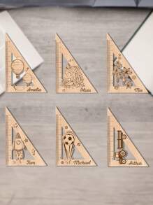 School Is Starting! Customized Wooden Children's Triangular Rulers, Teacher's Vector Graphics, Customized Name Triangular Rulers. On The First Day Of School, School Supplies, Children's Gifts, Unicorn Patterns, Rocket Patterns, Hot Air Balloon Patterns, Wooden Rulers, Suitable For Boys And Girls, Essential School Supplies., School Supplies,Back To School