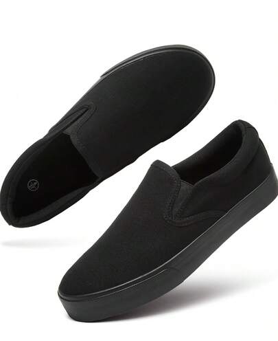 Tenis casuales de hombre mujer casual unisex de deporte slip-on para primavera y otoño, de punta redonda , livianas modelo de tenis versátiles, zapatillas planas de lona blanco negro skate