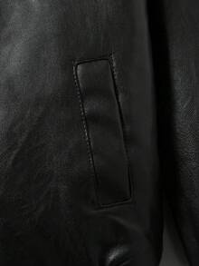 Tween Boy Fashionable & Versatile Motorcycle Style PU Leather Jacket, Boys Warm Thermal Lined Long Sleeve PU Coat For Autumn/Winter