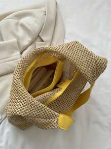 Casual Woven Shoulder Bag, Summer Beach Straw Handbag, Fashionable Chic Beach Travel Grass Woven Bag