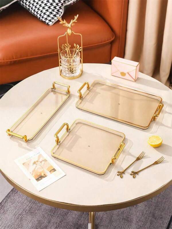 1pc Plastic PS Tray, Modern Handle Design Kitchen Serving Tray