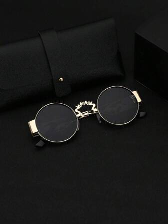 1pc Men's Retro Punk Metal Hollow Leg Round Frame Fashion Fashion Glasses, Suitable For Outdoor Sports, Recreation, Fishing, Fashion Decoration, Street Photography, Beach Vacation And Travel
