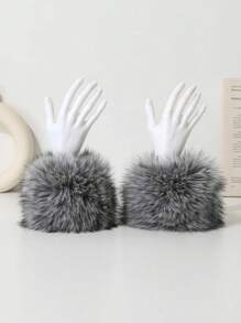 1 buc. Set de bentiță și brățară elastică din blană artificială de vulpe, accesorii de păr cu bentiță mongolă pentru femei