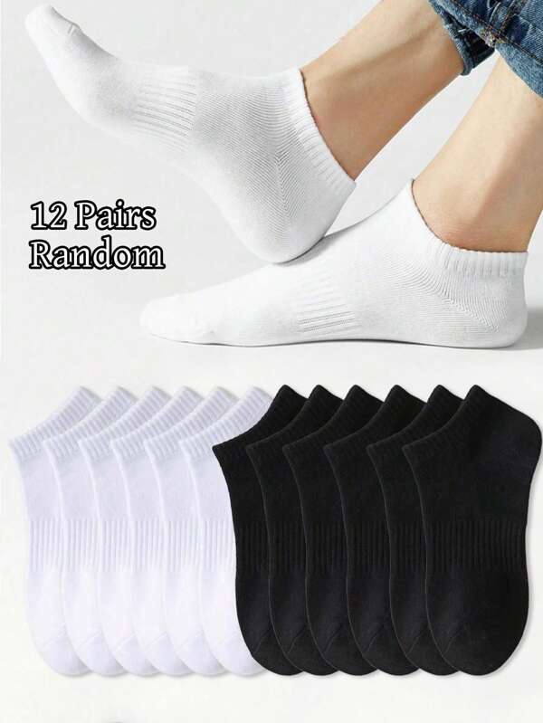 12 Pairs Moisture-Wicking Short Socks, Summer White, Gray, Black Socks, Men's Fabric Ankle Socks, Crew Sports Socks, Men's Socks, Men's Soft Ankle Socks, Men's Regular Ankle Socks, Everyday Socks