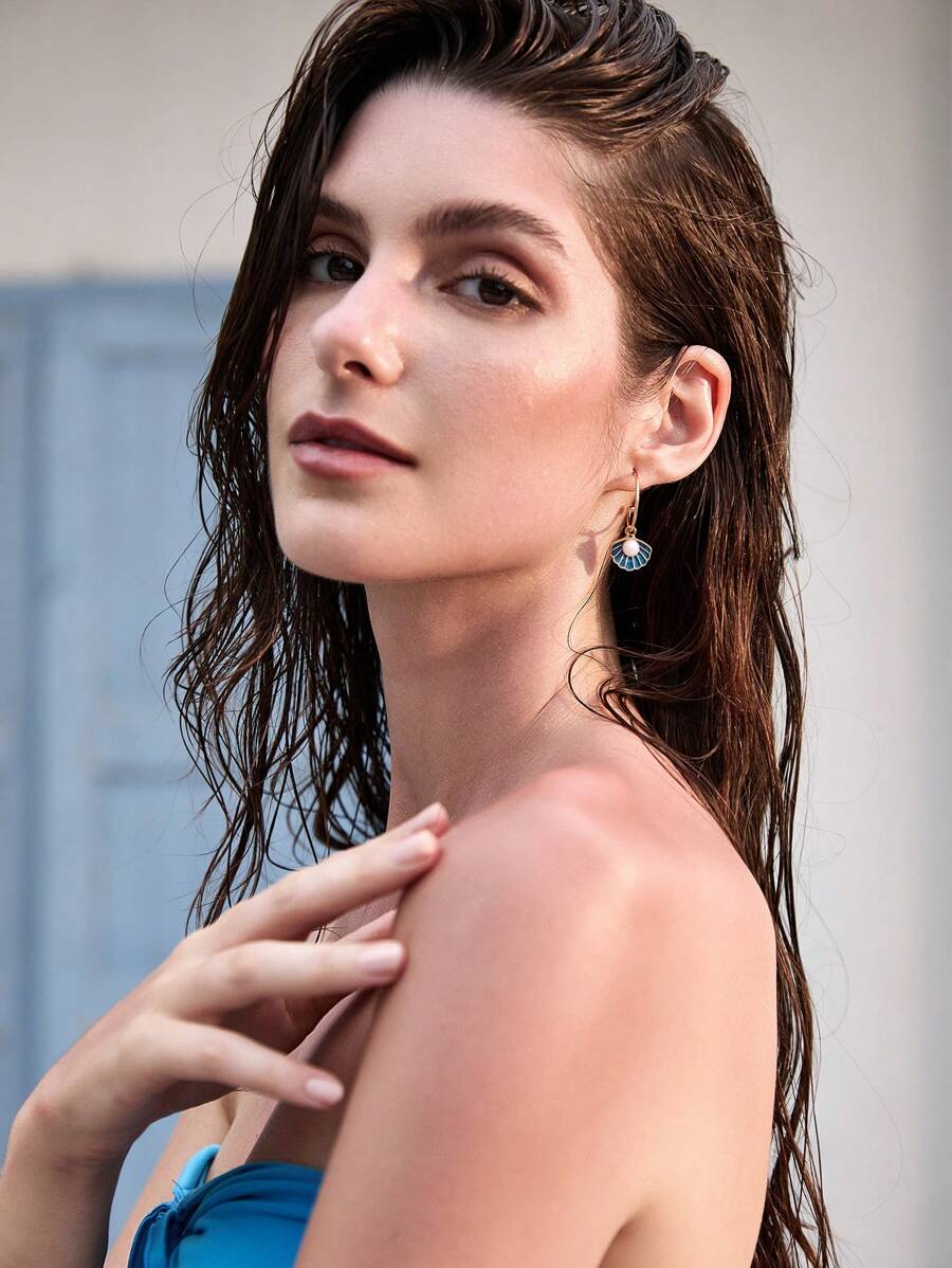 Tropiscape The New Hot Boho Style Faux Pearl Shell Pendant C-Shaped Earrings Vacay Vibes Vacation Relax Autumn Christmas Christmas Winter Christmas Gifts