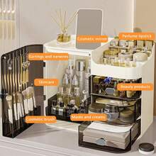 NetHong Large Capacity Cosmetic Storage Box With Mirror Makeup Organizer Skincare Jewelry Storage Box For Bedroom Bathroom Desk Table Tidy Holiday Essentials - White - View 2