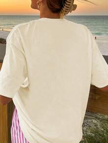 Fish Can Print Summer Plus Size Women's Oversize Short-Sleeved Top And Striped Shorts Set, Plus Size Two Pieces Set, Summer Two Pieces Set