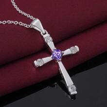 Classic Charms 925 Sterling Silver Cross Pendant Crystal Necklace For Women Christmas Gifts Luxur Party Wedding Jewelry