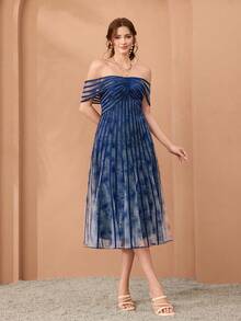 Mgiacy、新品、单肩、印花网眼、领带、大摆、高端、晚礼服、适合、晚宴