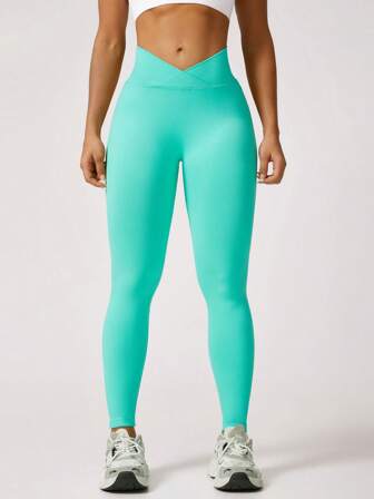 1 件女士无缝弹力 V 腰健身紧身裤，塑身衣收腹运动跑步裤