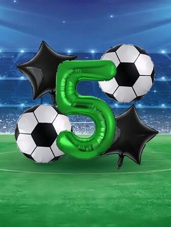 5pcs/Set Green Number Football Foil Balloons, Suitable For Football-Themed Birthday Party Decoration, Back To School, Valentine's Day