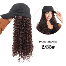 Parrucca da donna, lunghezza lunga e riccia, in un pezzo, con visiera tipo berretto da baseball regolabile, di colore nero o marrone, cappello parrucca estensione capelli