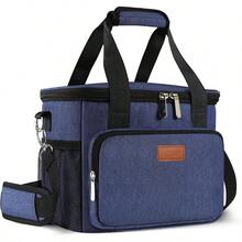 Local Shipping-Femuar Reusable Lunch Box For Men/Women - Insulated Lunch Bag Leakproof Lunchbox For Work Office Picnic Beach - Freezable Lunch Cooler Bag With Adjustable Shoulder Strap - Black - 04-藍色 - 查看 1
