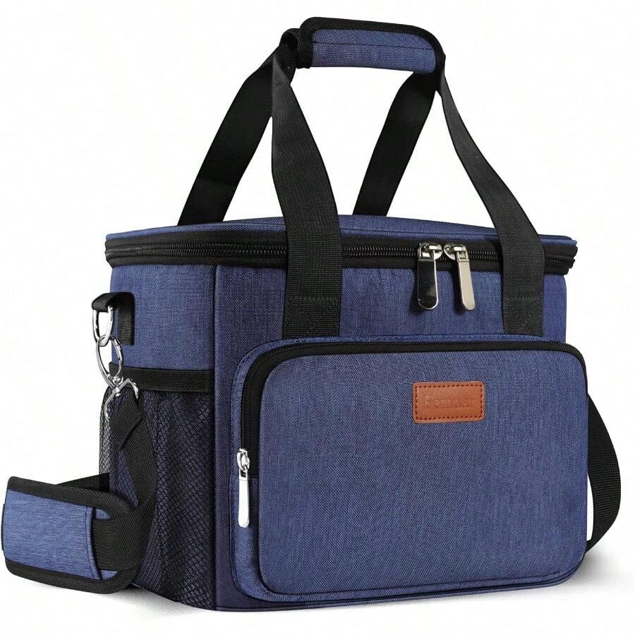 Local Shipping-Femuar Reusable Lunch Box For Men/Women - Insulated Lunch Bag Leakproof Lunchbox For Work Office Picnic Beach - Freezable Lunch Cooler Bag With Adjustable Shoulder Strap - Black - 04-藍色 - 查看 1