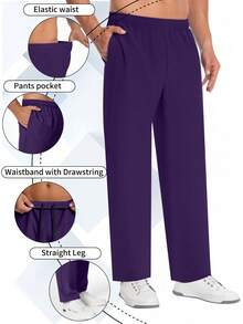 Men's Drawstring Elasticated Waist Solid Cargo Pants, Elastic Breathable Work Trousers With Pockets