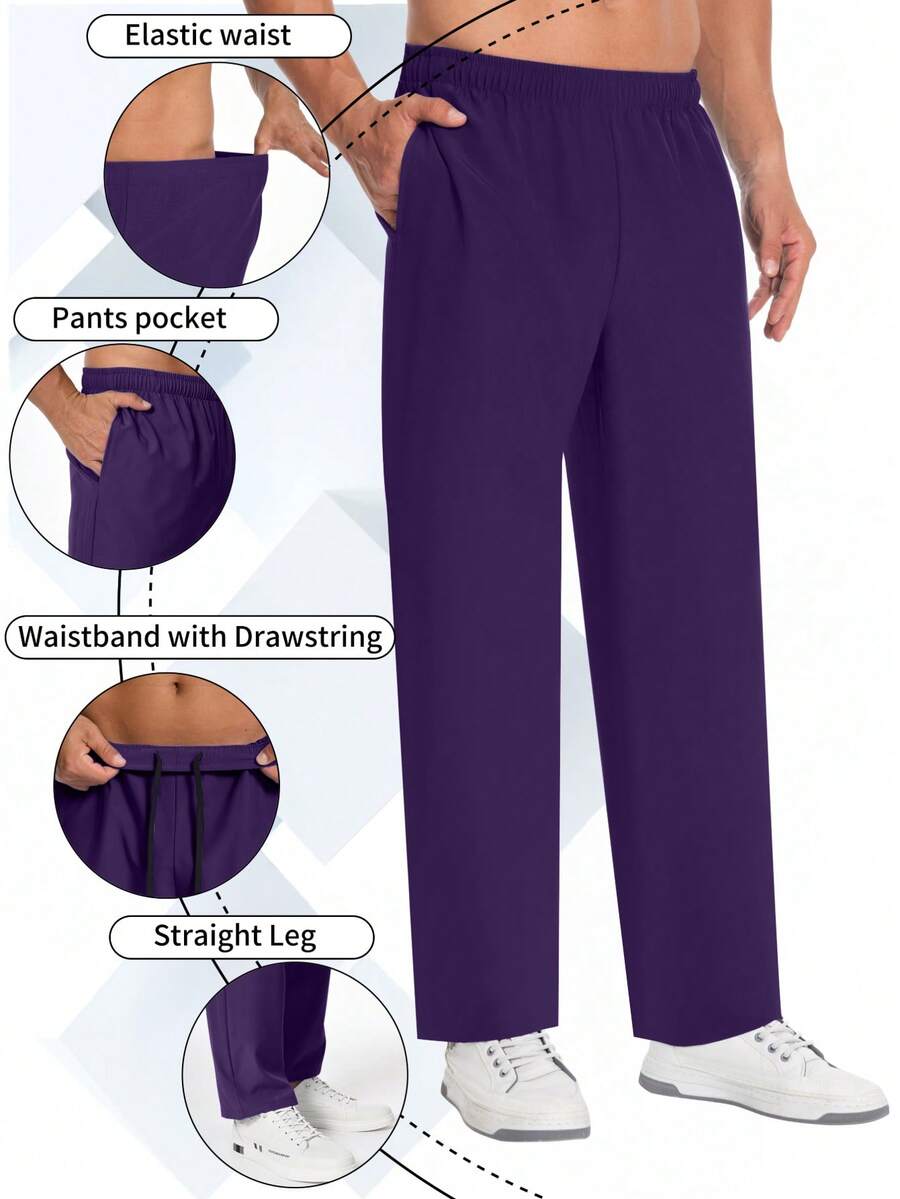 Men's Drawstring Elasticated Waist Solid Cargo Pants, Elastic Breathable Work Trousers With Pockets