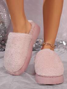 Women's New Maillard Color Plush Lining Thick-Soled Slippers/Snow Boots, Fur Trim On Collar, Fashionable And Warm, Dirt-Resistant, Non-Slip, Slip-On, Comfortable And Warm, Suitable For Indoor/Outdoor Wear In Autumn/Winter
