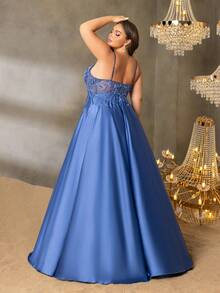 Faeriesty Curve Plus Luxurious Shimmering Bead Satin Prom Dress With Flowy Skirt - Perfect For Weddings, Red Carpet Events, And Luxury Dinners - Dusty Blue - View 2