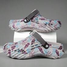 1 Pair Men's Lightweight Comfortable Clogs Hollowed Out Anti Slip Garden Shoes Men Mesh Summer Sandals For Men's Casual Outdoors Non-Slip Thick Sole Beach Flip Flops Slippers (Printed Asymmertrical Pattern On Upper) - Grey - View 3