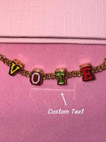 1pc Stainless Steel Y2K Customized Fashionable Smiling Face & Heart Text Necklace, Initial Charm Personalized Jewelry Gift, Customized Monogram Disc Necklace, Personalized Gift For Friends, Couples And Family - Gold Side Chain - View 2